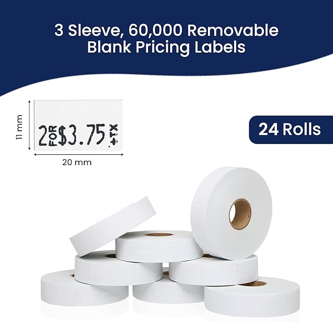 Perco Removable Adhesives White Labels for Monarch 1131 Price Gun, 3 Sleeves - 60,000 Price Gun Labels