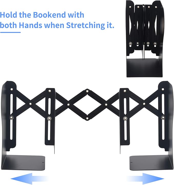 MSDADA Adjustable Bookends, Bookends for Heavy Book, Expandable Book Organizer for Office, School, Libraries, Extends up to 19 inches (Black)