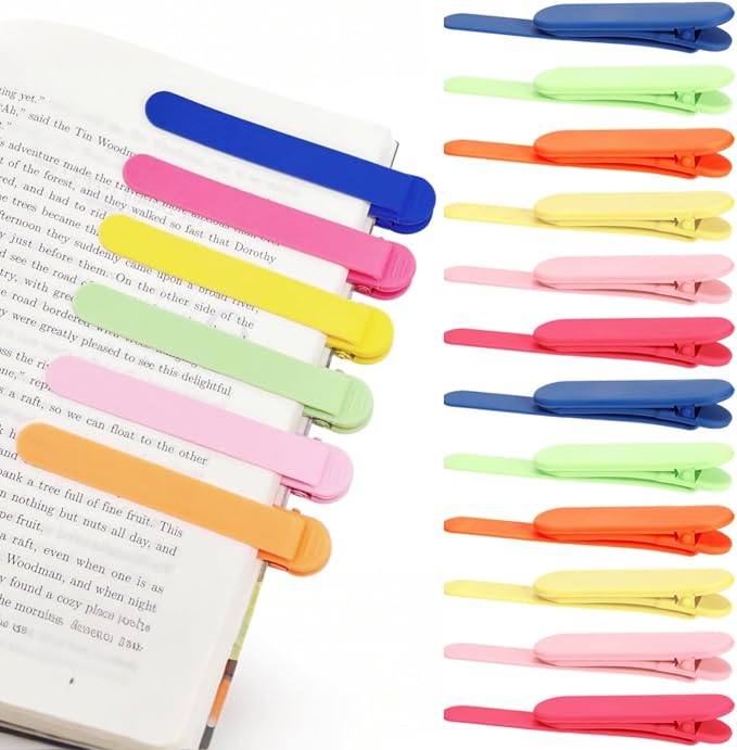 ZAVOOS 12 Pieces Automatic Bookmarks, Silicone Smart Book Marks for Reading Women Men, Cute Unique Book Clips Colorful Page Holder for Book Reading Lover Accessories, 6 Color