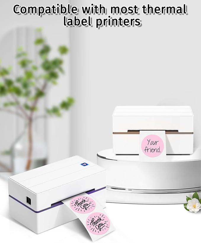 iEager 2 Inch Round Thermal Labels, Circle Thermal Printer Stickers, Durable Circular Label Printer Sticker for Business, Logo, Gift, 500 Labels/Roll, Pink