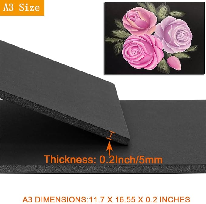 20 Pack 11.7"x16.5" Black Foam Board, 1/5"(5MM) Thick, A3 Size, Foam Core Backing Board Poster Foam Board Sheets for Presentations, School, Office & Art Projects