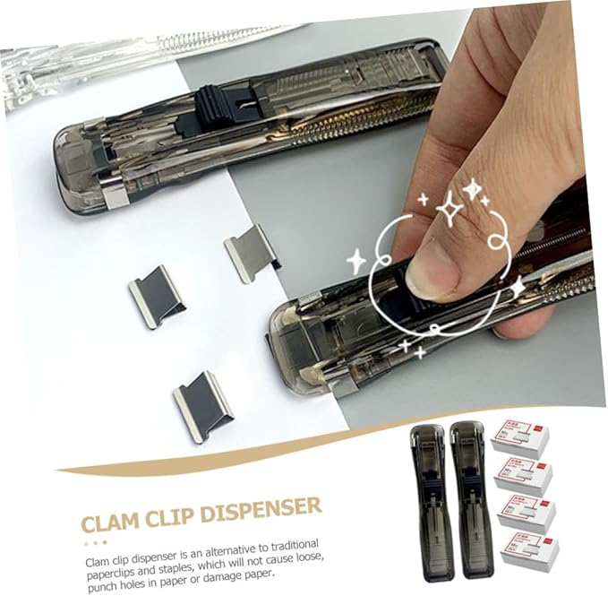 COHEALI Document Stapler and Portable Paper Clam Clip Dispenser Set with 2 Desktop Staplers and 200 Reusable Binder Clips for Office and School Filing Binding
