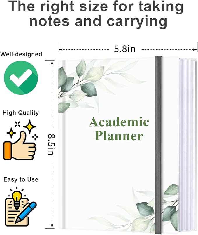 Academic Planner for 2026-2027 or Anytime – 5.8" x 8.5" Undated Weekly Student Planner For Homeschool, High School, College & Nursing Students, 200 Pages, Green Leaf