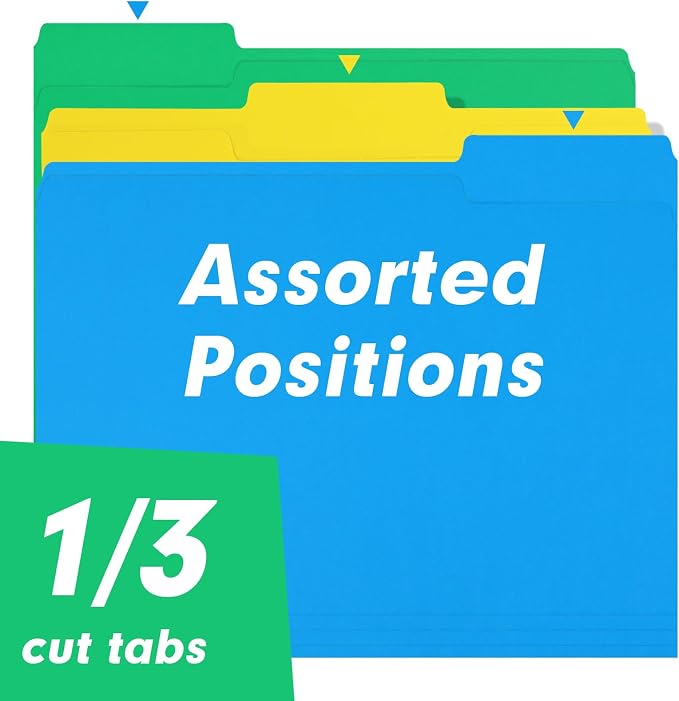 File Folder, RAZCC 30 Pack 1/3 Cut Tab Colored File Folders, File Folder Letter Size for Office Classroom Use, Assorted 5 Colors Folders with Tabs