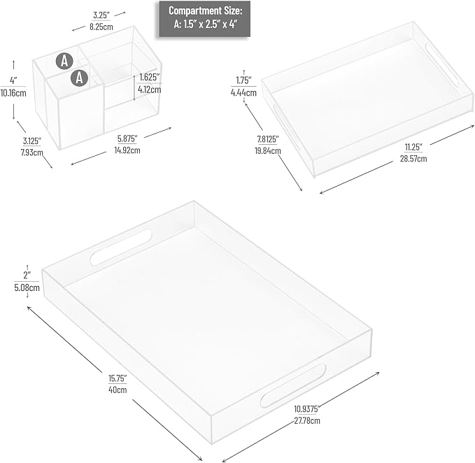 Mind Reader 3-Piece Acrylic Desktop Organizer Set, Frosted Clear Paper Tray, Accessory Tray, Pen and Supply Organizer, Modular Desk Organization System