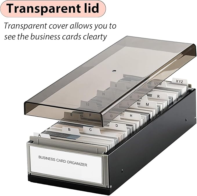 Business Card Holder for Desk, Business Card Holder Organizer, Credit Card Organizer Case File Index Card Box Storage,with A-Z Tabs, Storage up to 800 Cards (3.5” x 2.2”), Metal Structure