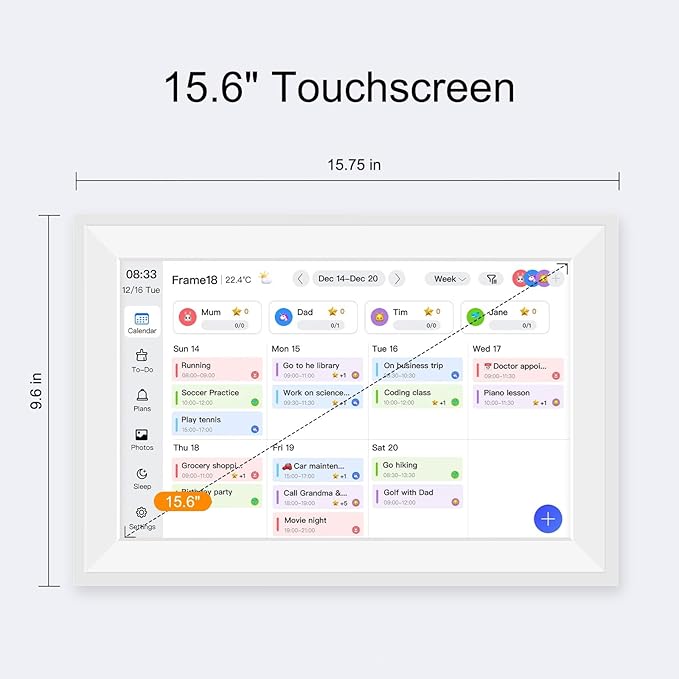 Fotocube 15.6" Digital Calendar Wall Planner Chore Charts and To Do List HD Smart Touch Screen Interactive display Desk Calender for Family Schedules Built-in Digital Photo Frame Function White