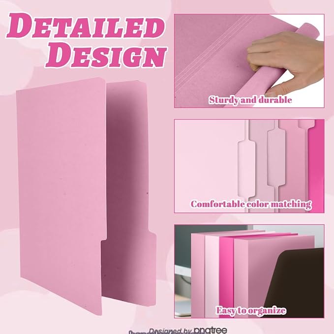 24 Pack Pink File Folders, Envelopes Letter Size Manilla Folders with 1/3 Cut Tab, 4 Gradient Colors Pastel Document Organizer, Bulk Pink Desk Accessories & Office School Supplies