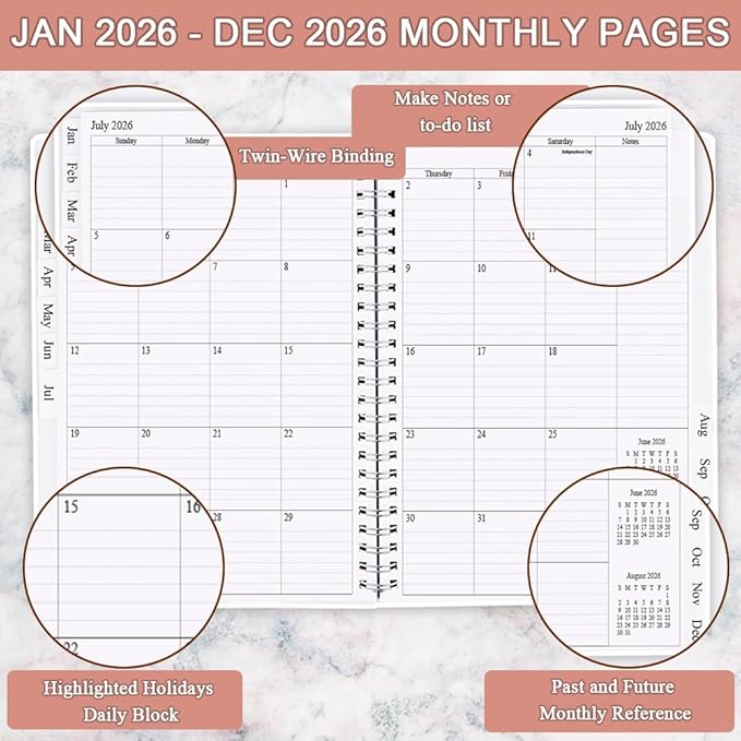 2026 Planner - Planner 2026 from January 2026 - December 2026, Monthly and Weekly Calender with 12 Tabs, 8.5" x 11", Pink
