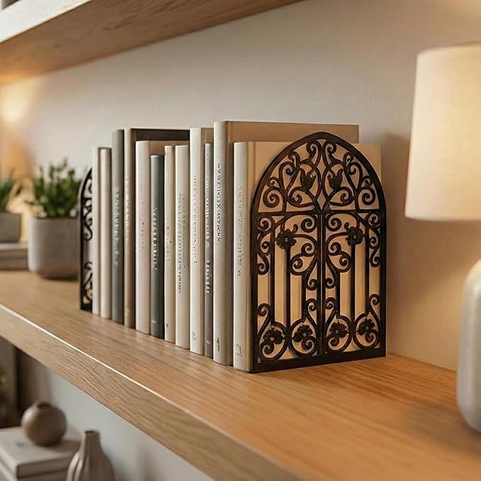 2 Pcs Vintage Door Bookends, Metal Decorative Bookends for Shelves, Heavy Duty Book Holders Suitable for Multiple Scenarios, Black