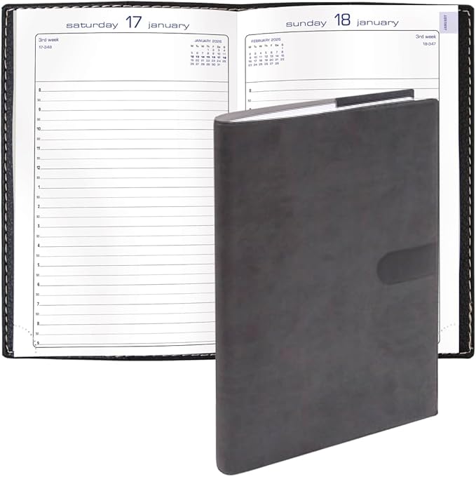 Exacompta 2026 Journal 21 - Daily/Monthly Planner - 12 Months, Jan. to Dec. - 5 1/4 x 8 1/4" - Smooth Faux Suede Texas Charcoal Black Cover - Time Management Organizer and Appointment Journal