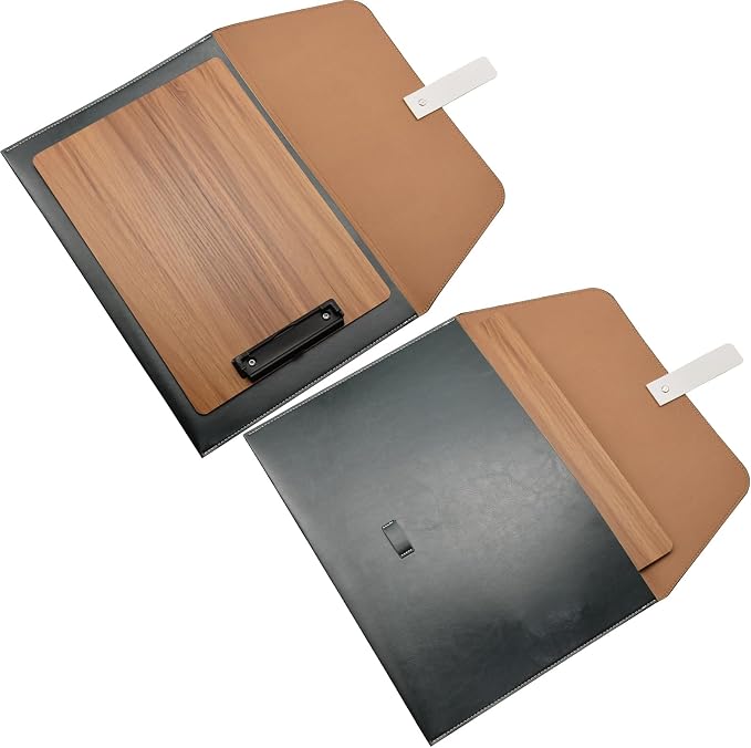 PU Leather A4 File Folder Large Document Holder Waterproof Envelope Folder Case with Handmade Closure (Gray)