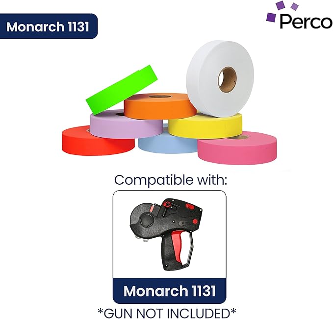 Monarch 1131 Multicolored Sleeves—64 Rolls, 8 Sleeves, 160,000 Labels for Monarch 1131 Price & Date Guns—Includes White, Yellow, Blue, Lavender & Fluorescent Colors (Red Green Pink Orange)—Made in USA