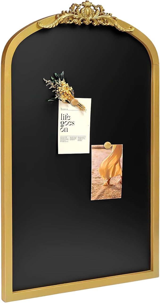 OKYDOKY Arch Chalkboard; 19 x 31 Framed Arched Ornate Vintage Magnetic Chalkboard, Gold Pine Wood Fram, Ideal as a Motivational Vision Board or Wall Organizer