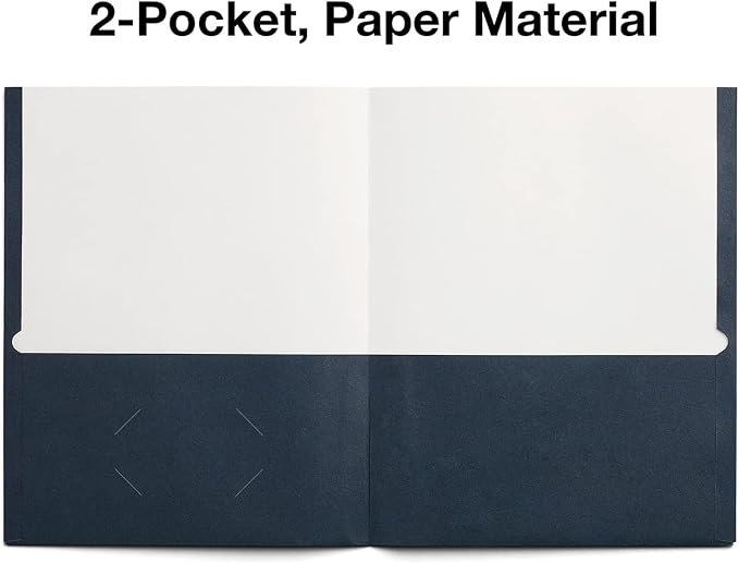 Staples 2‑Pocket Folder, Navy Blue, Letter‑Size Document Folder, Durable Lightweight Paper Folder for School, Office & Home Organization