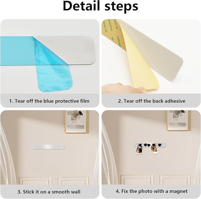 Magnetic Boards for Walls 2 Pcs - Frameless Stainless Iron Magnetic Strips with Adhesive Backing, Magnet Bulletin Board with 10Pcs White Magnets,Memo Board Display Board for Office Home School