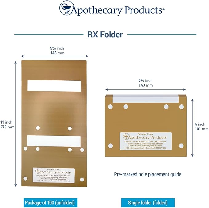 Apothecary Products Inc. Heavyweight Prescription File Folders, Tan, 100 Count