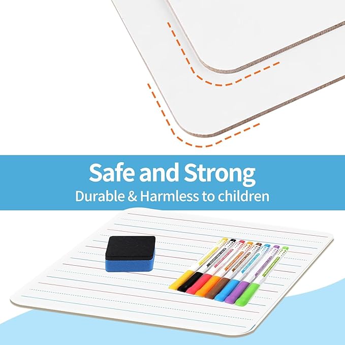 Small White Board, Dry Erase LapBoards 9''x 12'' Mini White Board Double Sided Portable LapBoards for Students Teachers School Supplies (6 Boards with Line)