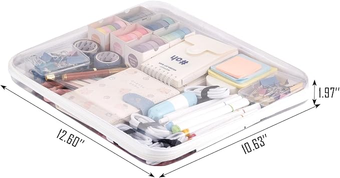 3 pack 12" Clear Zipper Pouches Portable Hard Shell Ccosmetic Case Plastic Storage Bag for Organizing