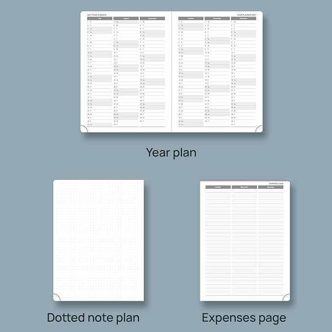 POPRUN 2026 Planner (Medium Size 8.5''x 6.5'' Hardcover) - Daily Weekly and Monthly Calendar Agenda 2026 Appointment Book with Hourly Time Slots, Monthly Tabs, 100 GSM - Haze Blue
