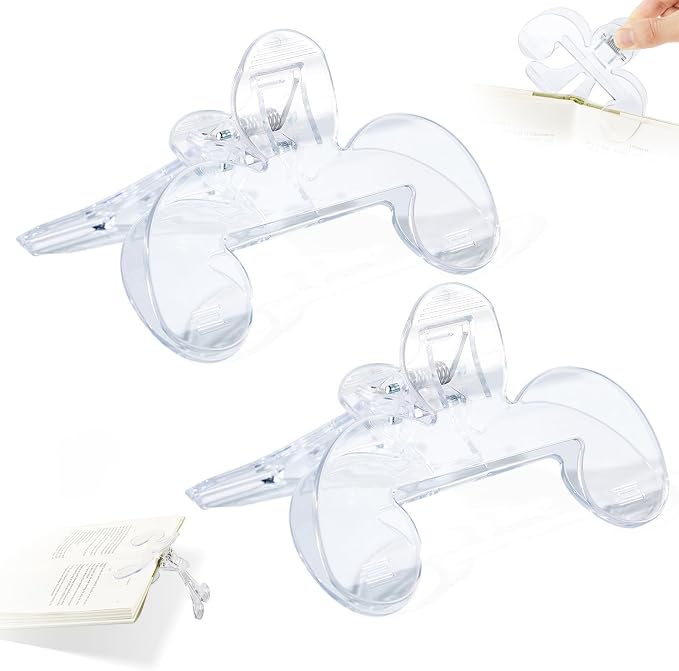 ZZWS Book Clip, Book Page Holder for Reading, 2 PCS Transparent Book Clip Adopts 12° Scientific Rack, Portable Book Clips to Hold Book Open, Fixing Manuscripts, Suitable for Teacher Clerk