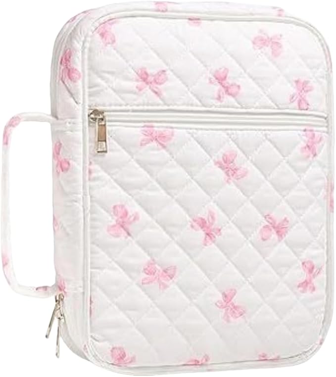 Floral Bible Cover Case for Women, Aesthetic Large Carrying Case, Quilted Bible Tote Bag Organizer Study Supplies