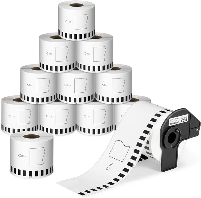 COLORTY 12 Rolls Compatible with Brother DK-2205 Continuous Paper Labels 2-3/7" x 100'(62mm x 30.48m), for Brother QL Label Printers QL-800 810W 820 820NWB 700 710W 600 1100nwb (12 Rolls + 1 Fram)