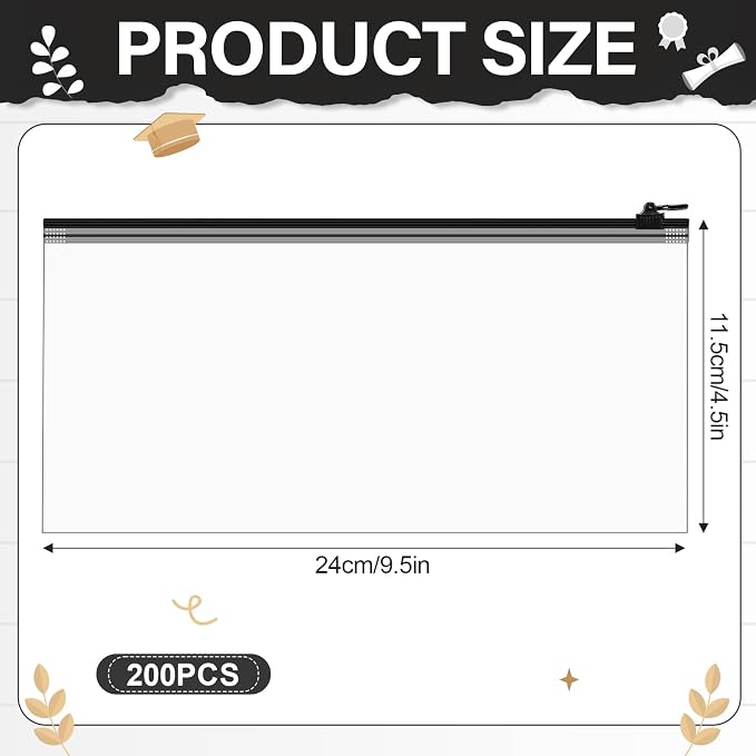 ReliThick 200 Pcs 9.5 x 4.3 Inches Zipper Pencil Pouches Bulk Pencil Case for Office School Supplies Classroom Organization Travel Cosmetics Toiletry Bags Storage Money Pouches for Cash (Black)