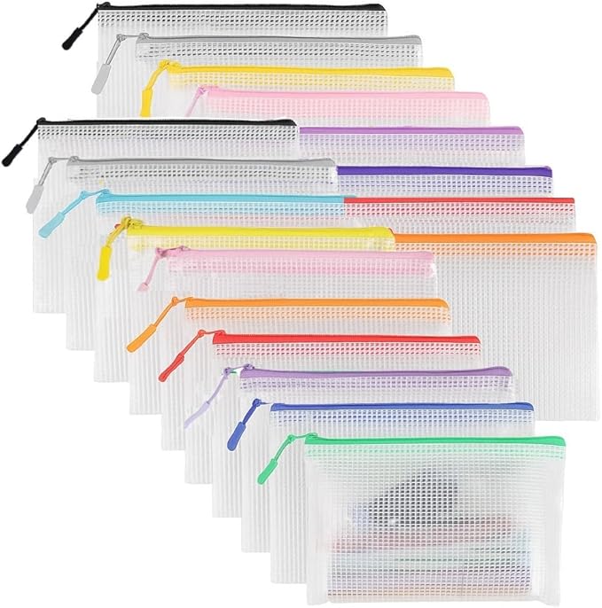 MultiBey 20 Pack 10 Colors Mesh Zipper Pouch Bags, 7.5 x 5.9 inch B6 Waterproof Plastic Zipper Pouches for Organizing, Small Mesh Bags with Zipper for School Office Home Travel Storage