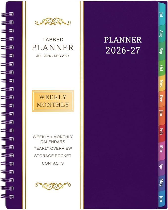 Planner 2026-2027 - July 2026 - June 2027, 2026-2027 Planner Weekly and Monthly, Academic Planner, Calendar Planner with Colorful Tabs, 6.25" × 8.3", Strong Twin-Wire Binding, Back Pocket, Holidays