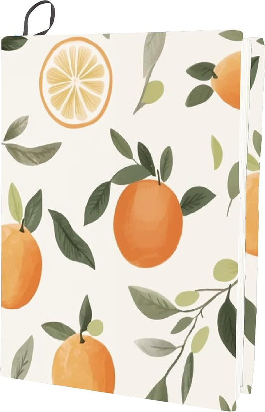 CRASPIRE Elastic Book Cover Fruit Book Sleeve Cloth Polyester Stretchable Washable Reusable Orange Leaves Decorative Large Wraps Protector for Hardcover Notebooks Readers Supplies