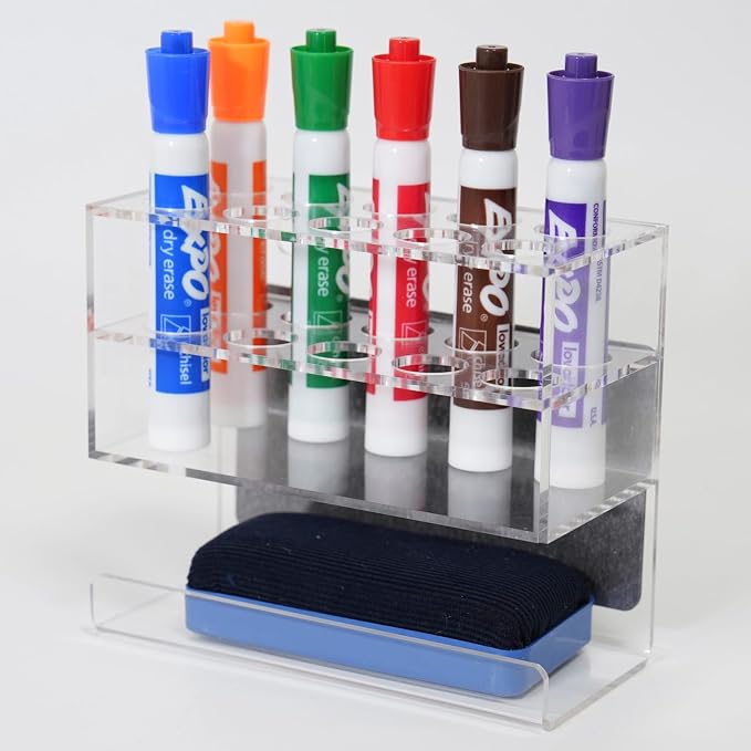 Magnetic Marker Holder 10 Slots with Dry Eraser Holder, Strong Magnetic Design for Whiteboard and Fridge