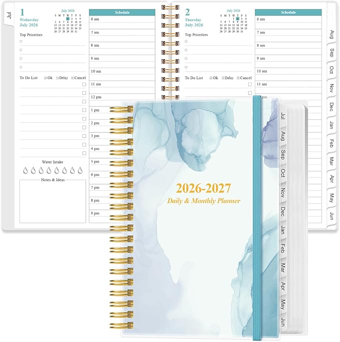 2026-2027 Daily & Monthly Planner - One Page Per Day, Daily Planner from July 2026 to June 2027, Planner 2026-2027 with 12 Monthly Tabs, 6.4" x 8.5", Rose Flower