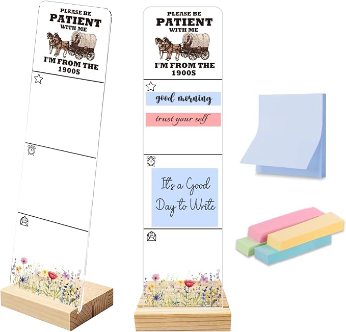 Sticky Note Holder Acrylic Monitor Memo Board Desk Organizers and Accessories Desk Decor Post It Note Holder with 200Pcs Sticky Notes Retro Western Funny Office Desk Sign