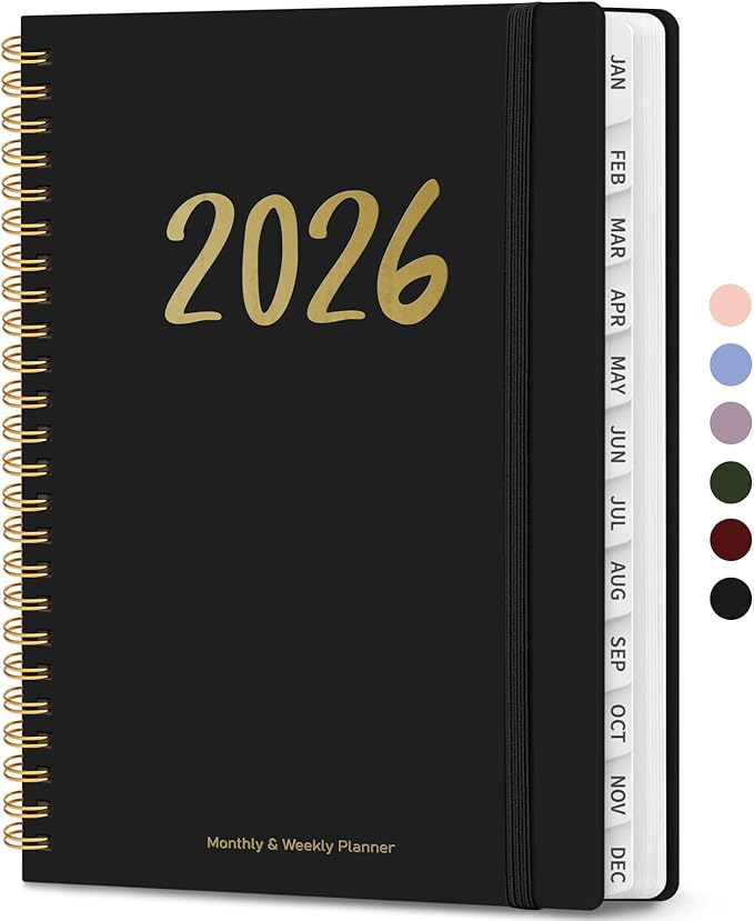 2026 Planner - Weekly and Monthly Planner, January 2026 to December 2026, Spiral Bound 2026 Calendar Planner Book, Inner Pocket, Perfect for Office Home School Supplies - A5 (6.3" x 8.5"), Black