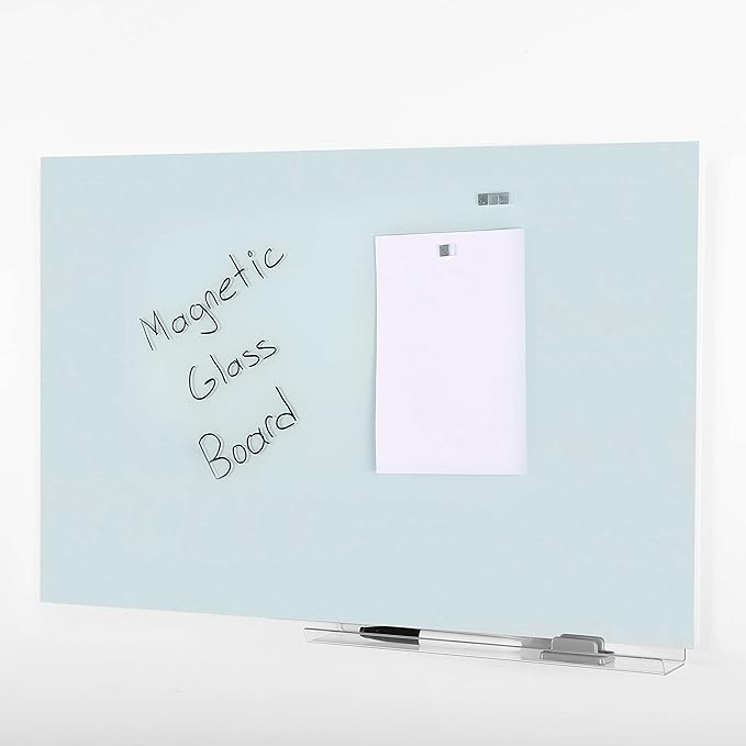 M&T Displays Wall Mounting Tempered Glass Dry Erase Write On Board Set Clear with Whiteboard Marker 4 Magnetic Pins for Office School Home Kids (15.73x23.63 inch)