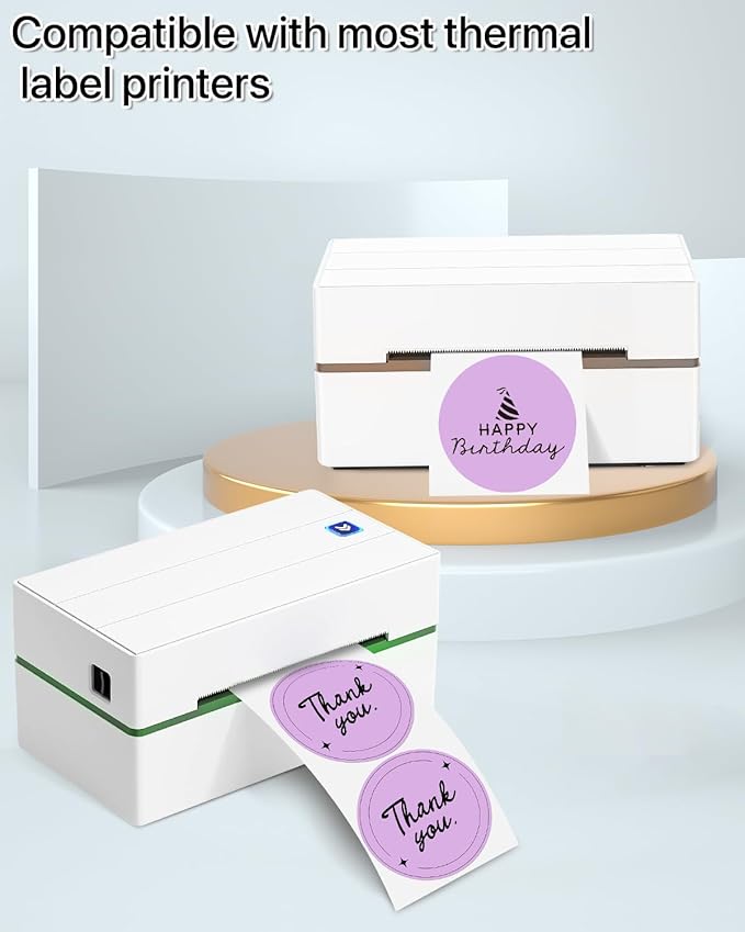 iEager 3 Inch Circle Thermal Sticker Labels, Self-Adhesive Round Direct Thermal Label, Multi-Purpose Roll Thermal Stickers, 500 Labels, Purple