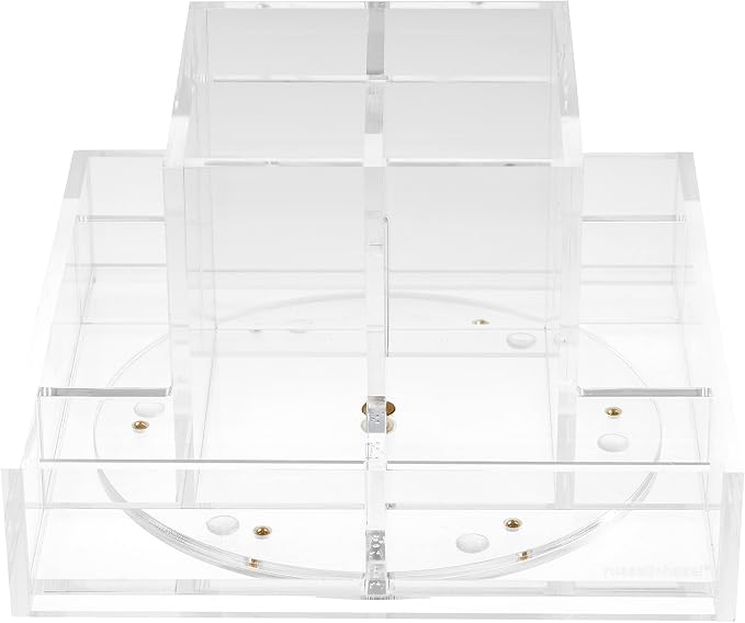 RUSSELL+HAZEL Acrylic Carousel and Pencil Bloc Four Compartment Pen Cup, Office Supplies, Clear, 7” x 7” x 4.25" (93919)