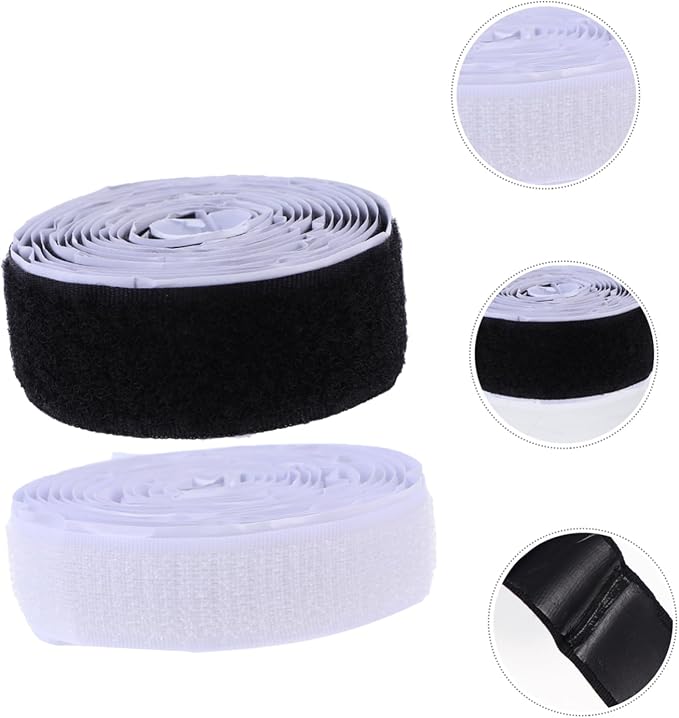 4set Heavy Duty Hook and Loop Strips Double-Sided Adhesive Tape for Home Office DIY Projects Strong Self-Adhesive Black White Durable Mounting