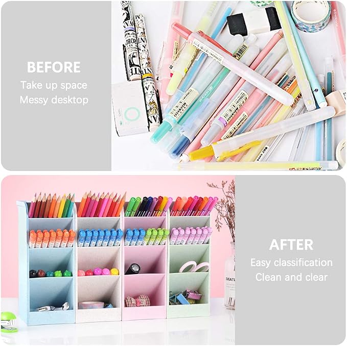 SITAKE Pen Pencil Holder Organizer, 4 Colors Marker Organizer and Storage, Big Desk Organizers and Accessories, Cute Kawaii Stationary for Kids, Girls, Officer and School Supplier (4 Colors BIG)