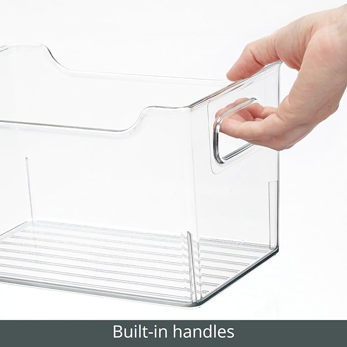 mDesign Deep Plastic Office Storage Bins with Handles for Organization in Filing Cabinet, Closet, or Desk Drawers, Organizer for Notes, Pens, Pencils, and Staples - Ligne Collection - 8 Pack - Clear