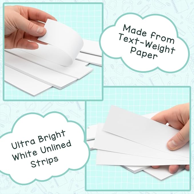Hygloss Unruled Sentence 3" x 23" Text Weight Paper White-Ideal Teacher Supplies for Classroom-Pack of 250 Strips