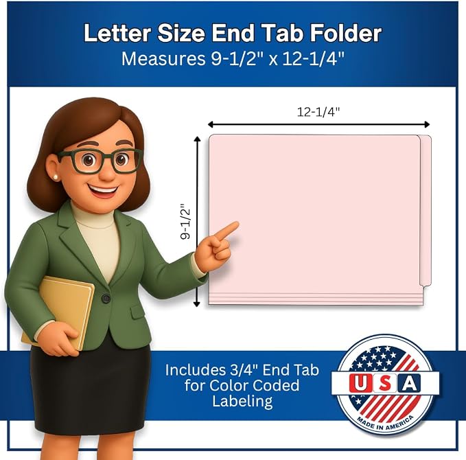 Pink File Folders, Doctor Stuff, Letter Size Reinforced End Tab Folder with 2" Bonded Fastener on Inside Front and Back, 14 pt Stock, Carton of 250