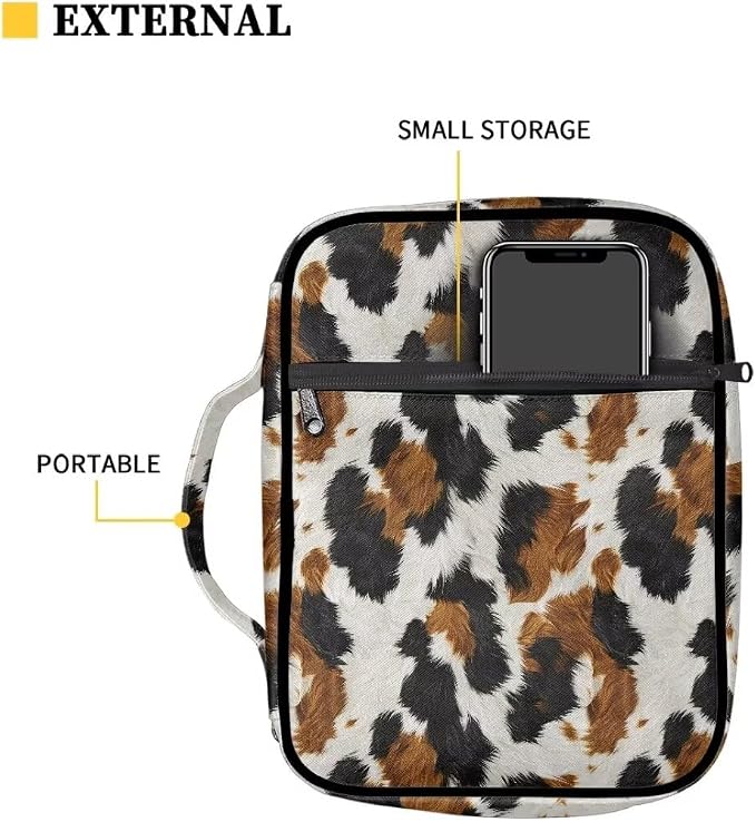 Coldinair Leopard Print Bible Covers Bag for Women,Durable Carrying Book Case Church Bag Bible Holder with Handle and Zippered Pocket