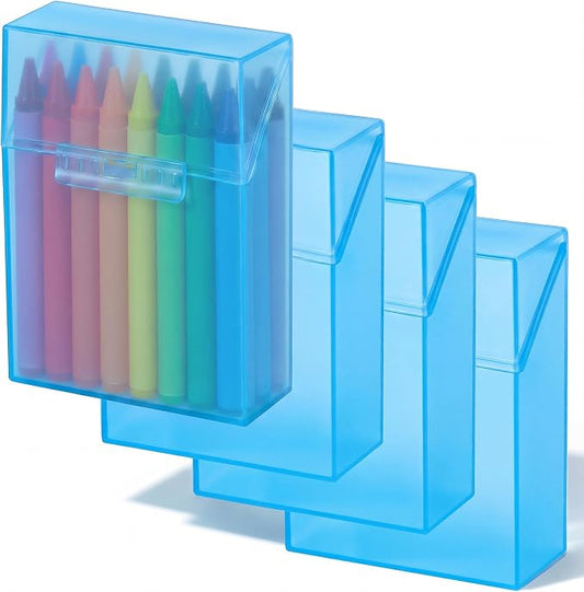 Clabby 4 Pcs Plastic Crayon Organizer Case for 24 Count Crayons Kids Art Supply Storage Box with Lid, Portable Holder for Classroom Home Travel, Fits Standard 24-Pack Crayon (Blue)