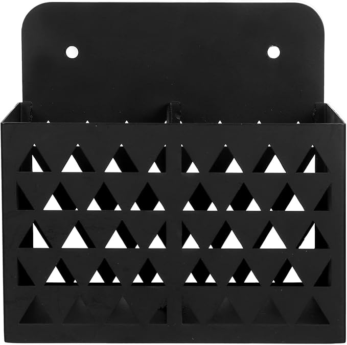 MyGift Dry Erase Marker Holder Wall Mounted with Triangle Cutout Design Modern Black Metal 2 Compartment Office Supplies Storage Bin Organizer, Desktop Pen Pencil Holder