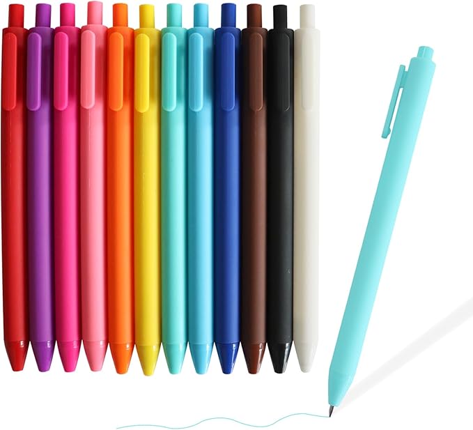 Actsun Colored Gel Pens, 12 Pcs Retractable Pastel Ink Colors, Cute Pens 0.7mm Fine Point Quick Drying for Writing Drawing Journaling Note Taking School Office Home