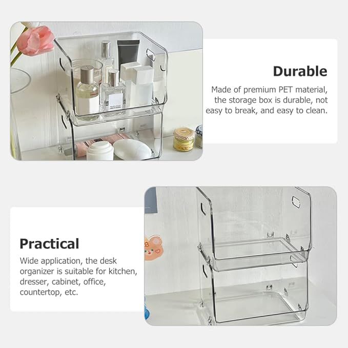 Storage Bins 2pcs Acrylic Desk Organizer Clear Office Desktop Accessories Stationery Pen Organizer for Desk Home Art Stationery Office Supplies Stackable Storage Bins