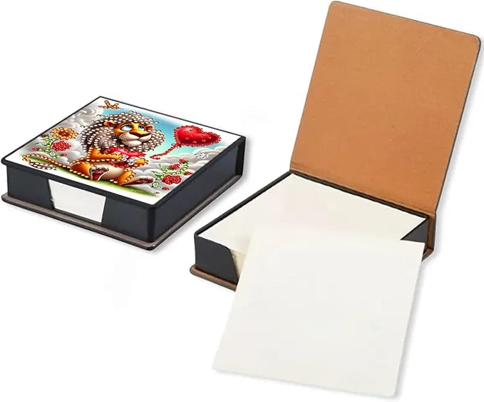 Lion Diamond Painting Note Box Memo Pad Holder,Animal Diamond Art Sticky Notes Organizer for Desk, Aesthetic Stationery Storage Case for Office,School Supplies (Lion)