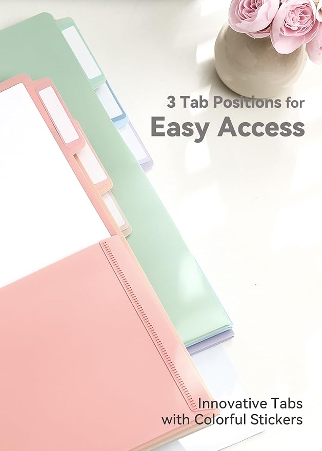 SortRax Plastic Folders with Pockets, 3 Hole Punched for 3 Ring Binder, 1/3 Cut Index Tabs for Quick Find, Pastel 6 Pack, Letter Size for School, Colorful Labels